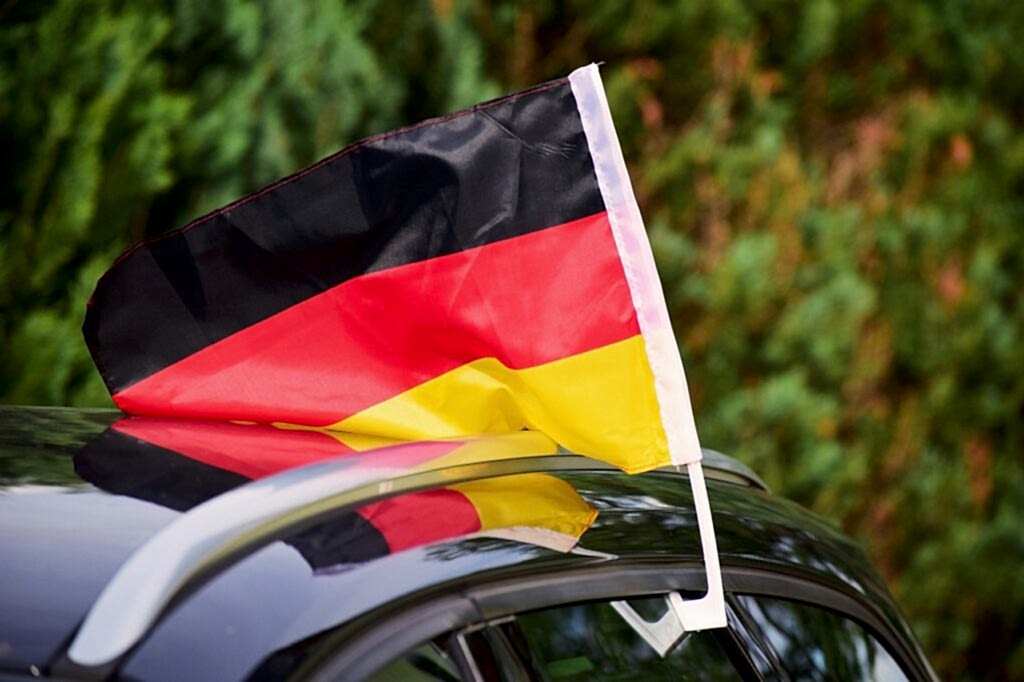 flags and pennants, germany colors, flag, black, red, gold, national, ornament, fan, football fan, germany, world championship, world cup, banner, soccer, reflection, automobile, sports, excited, german flag, public viewing